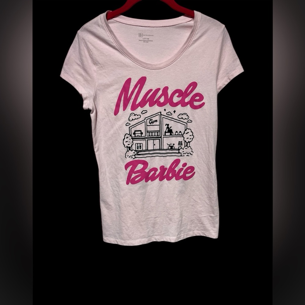 NO BOUNDARIES BARBIE MUSCLE TEE JR L 11-13 PINK W/CAP SHORT‎ SLEEVE GIRLHOODCORE